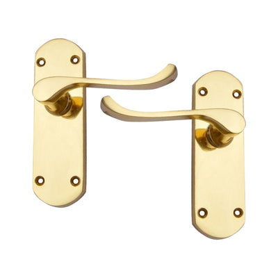 Brass Door Handle with Plate - Polish Lacquered