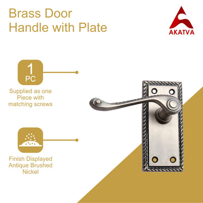 Brass Door Handle with Plate - Antique Brushed Nickel