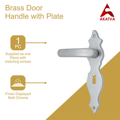 Brass Door Handle with Plate - Matt Chrome