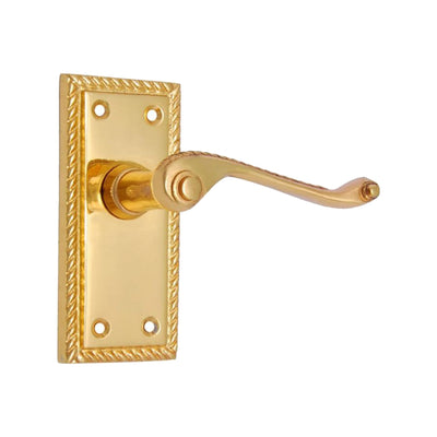 Brass Door Handle with Plate - Polish Lacquered