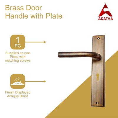 Brass Door Handle with Plate - Antique Brass