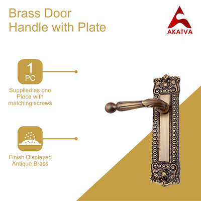 Brass Door Handle with Plate - Antique Brass