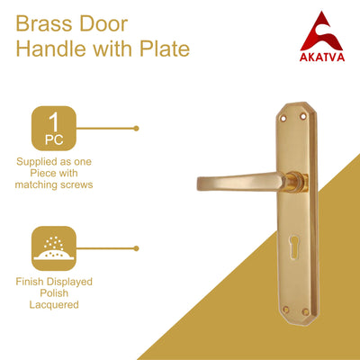 Brass Door Handle with Plate - Polish Lacquered