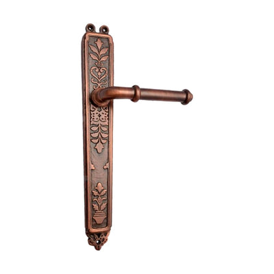 Brass Door Handle with Plate -  Antique Copper