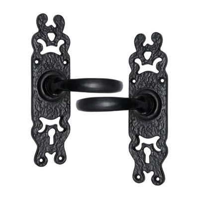 Black Iron Door Handle with Plate - Black Powder Coated Finish