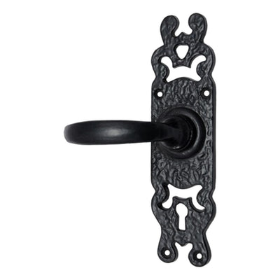 Black Iron Door Handle with Plate - Black Powder Coated Finish