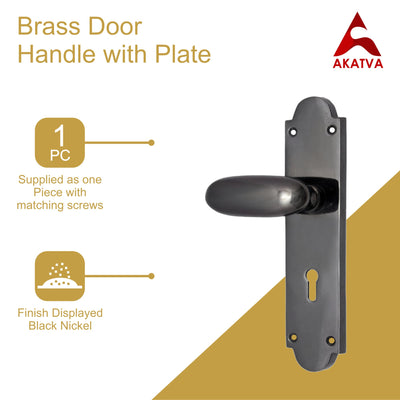 Brass Door Handle with Plate - Black Nickel