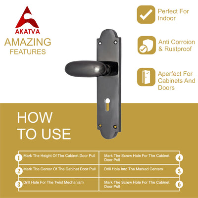 Brass Door Handle with Plate - Black Nickel